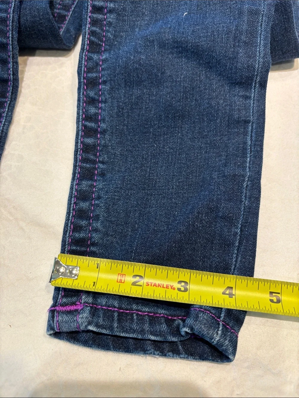 True Religion Skinny Jeans in Dark Blue with Purple Stitching - Picture 6 of 11